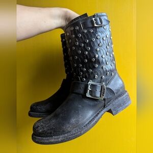 Frye Jenna Distressed Stud Short Moto Black boots in size 5.5